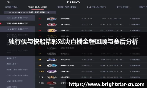 独行侠与快船精彩对决直播全程回顾与赛后分析